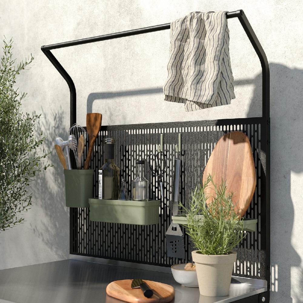 IKEA GRILLSKÄR Isola Cucina Con Pannello Di Fondo Con Ante Inox/da Esterno 86x61x176 Cm
