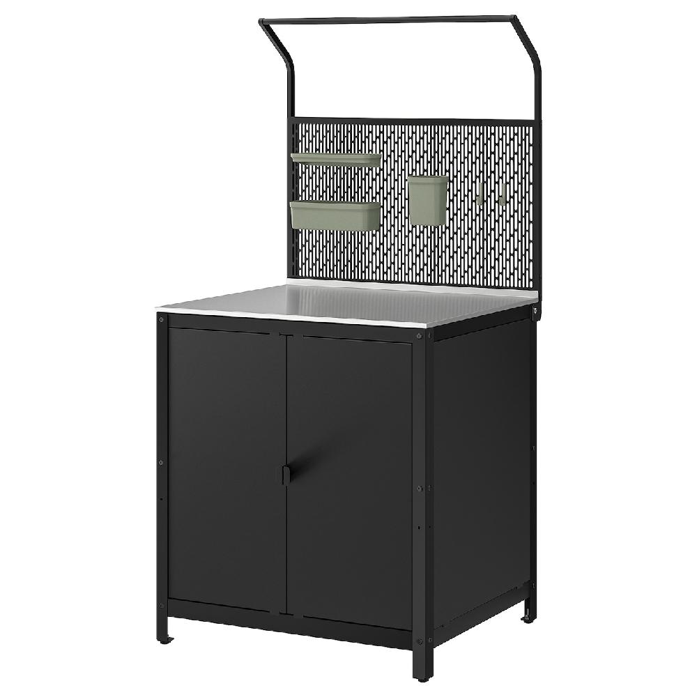 IKEA GRILLSKÄR Isola cucina con pannello di fondo con ante inox/da esterno 86x61x176 cm