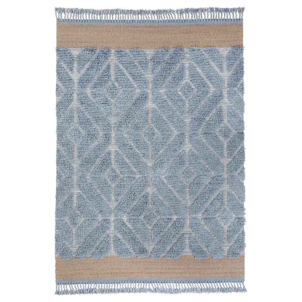 IKEA GULDÄXINGAR Tappeto pelo lungo blu/grigio/fatto a mano 170x240 cm