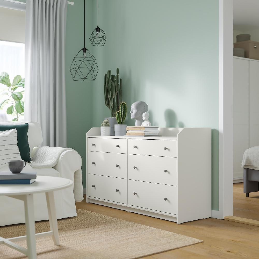 IKEA HAUGA Cassettiera Con 6 Cassetti Bianco 138x84 Cm
