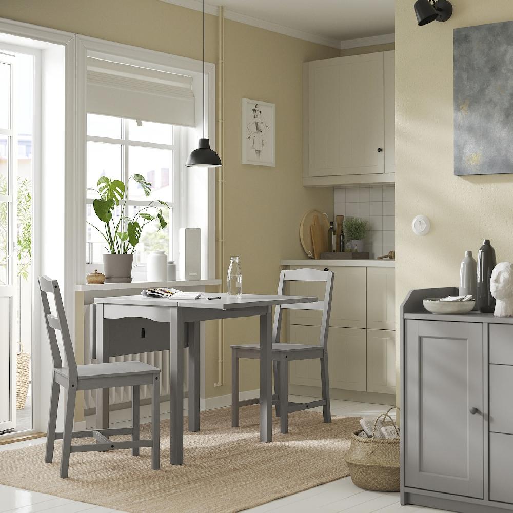 IKEA HAUGA Tavolo Con Ribalta Grigio/impiallacciatura Di Betulla 55/82/109x74 Cm