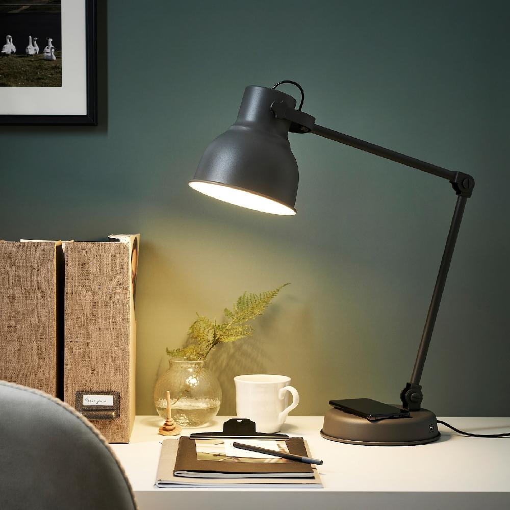 IKEA HEKTAR Lampada Lavoro/ricarica Wireless Grigio Scuro