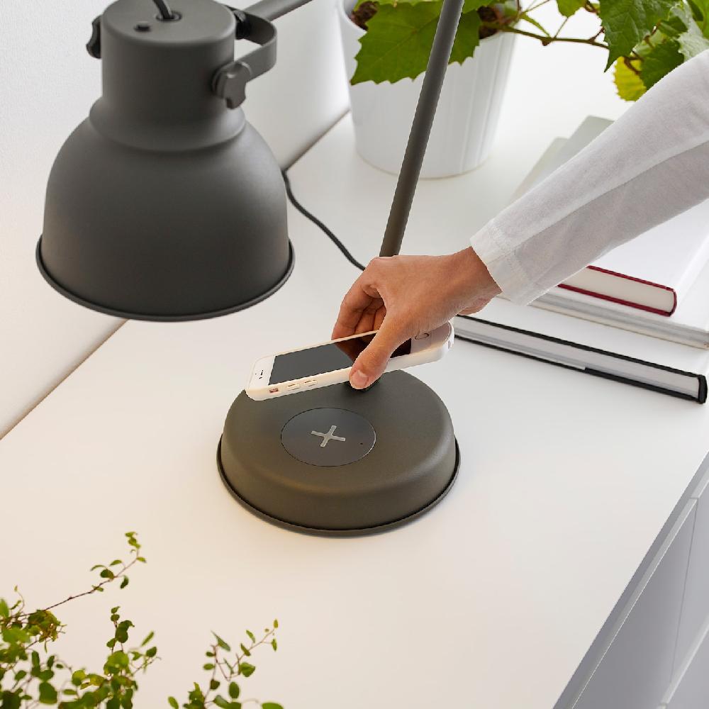 IKEA HEKTAR Lampada Lavoro/ricarica Wireless Grigio Scuro