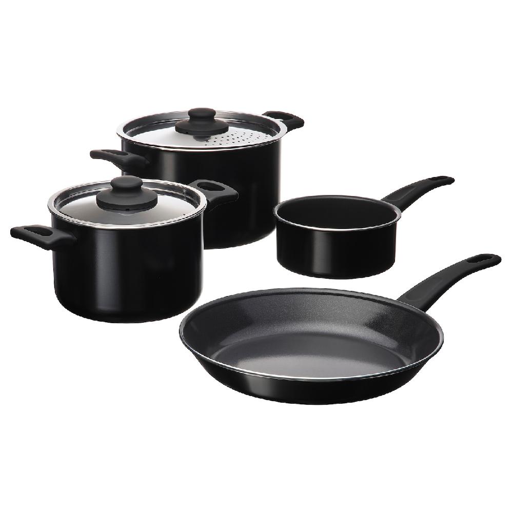 IKEA HEMLAGAD Set Di Pentole 6 Pezzi Rivestimento Antiaderente Nero