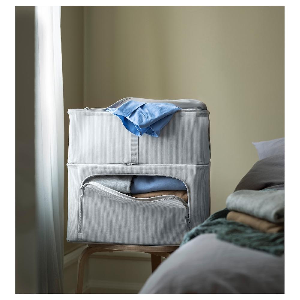 IKEA HEMMAFIXARE Custodia Tessuto A Righe/bianco/grigio 34x51x28 Cm
