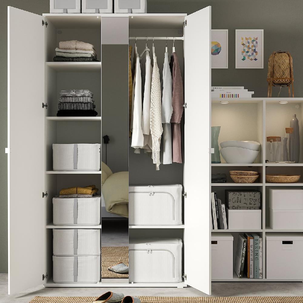 IKEA HEMMAFIXARE Custodia Tessuto A Righe/bianco/grigio 34x51x28 Cm