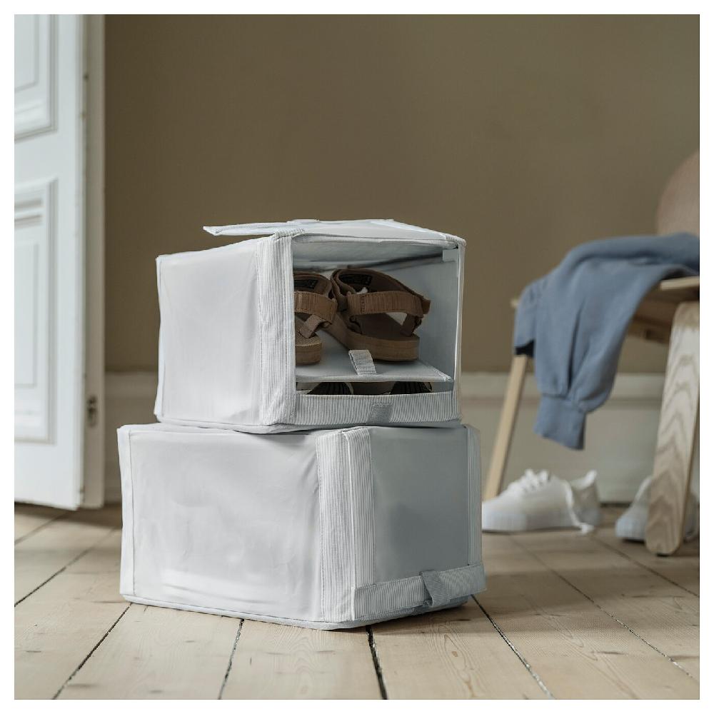 IKEA HEMMAFIXARE Scatola Per Scarpe Tessuto A Righe/bianco/grigio 23x34x19 Cm