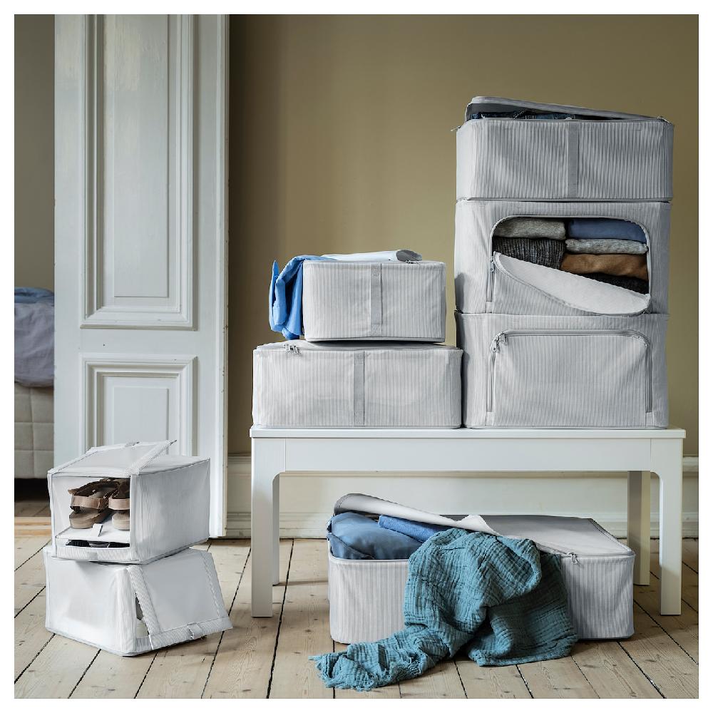 IKEA HEMMAFIXARE Scatola Per Scarpe Tessuto A Righe/bianco/grigio 23x34x19 Cm