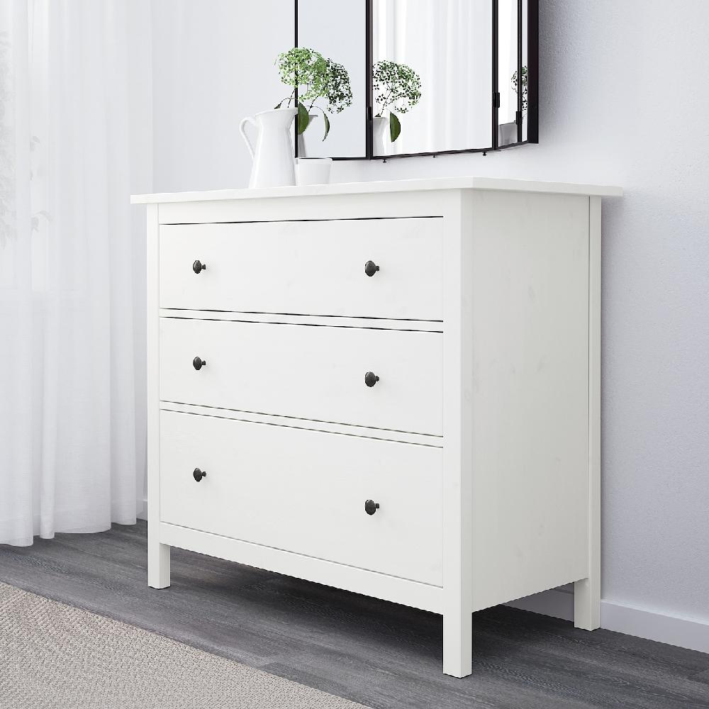 IKEA HEMNES Cassettiera Con 3 Cassetti Mordente Bianco 108x96 Cm