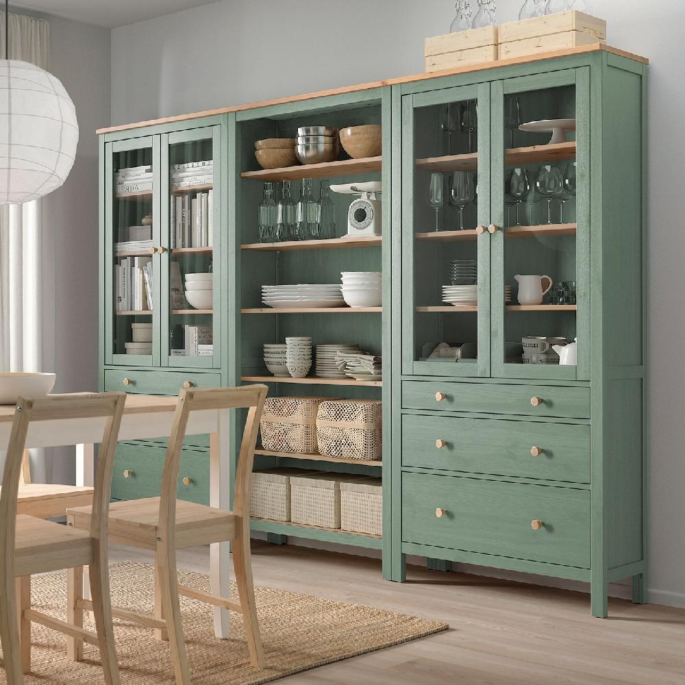 IKEA HEMNES Combinazione + Ante/cassetti Grigio-verde/mordente Marrone Chiaro 270x197 Cm