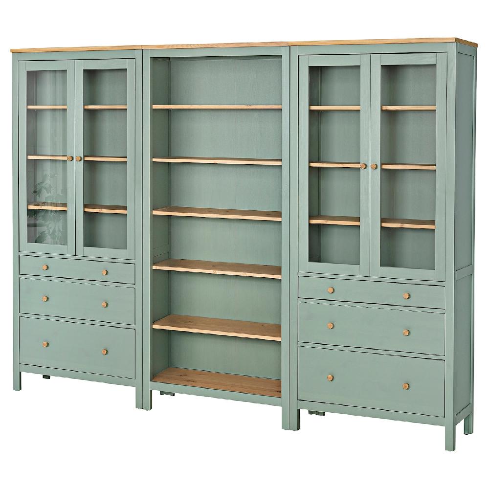IKEA HEMNES Combinazione + ante/cassetti grigio-verde/mordente marrone chiaro 270x197 cm