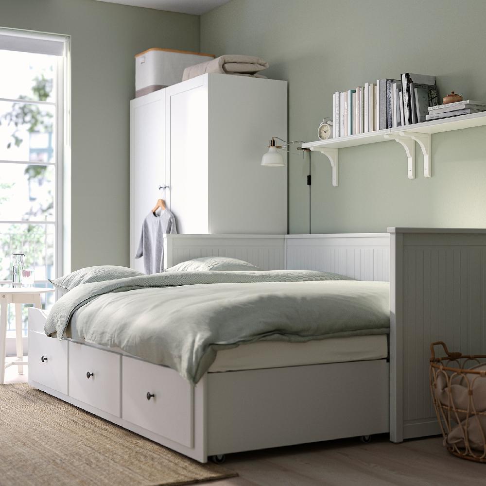 IKEA HEMNES Letto Divano/3 Cassetti/2 Materassi Bianco/Åfjäll Rigido 80x200 Cm