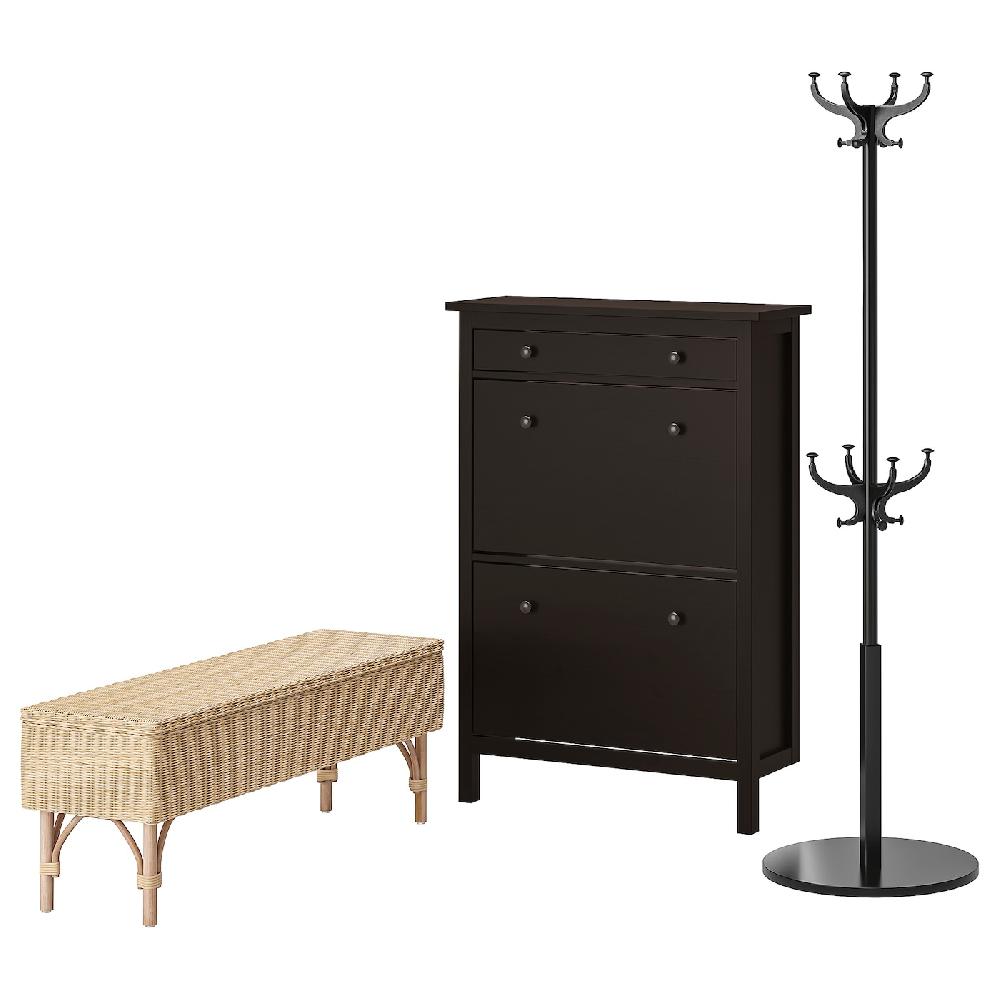 IKEA HEMNES / TOLKNING Set mobili ingresso 3 pezzi marrone-nero
