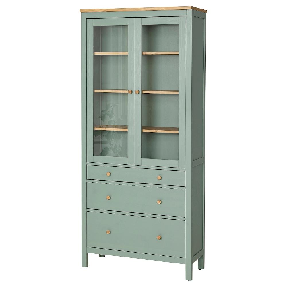 IKEA HEMNES Vetrina con 3 cassetti grigio-verde/mordente marrone chiaro 90x197 cm