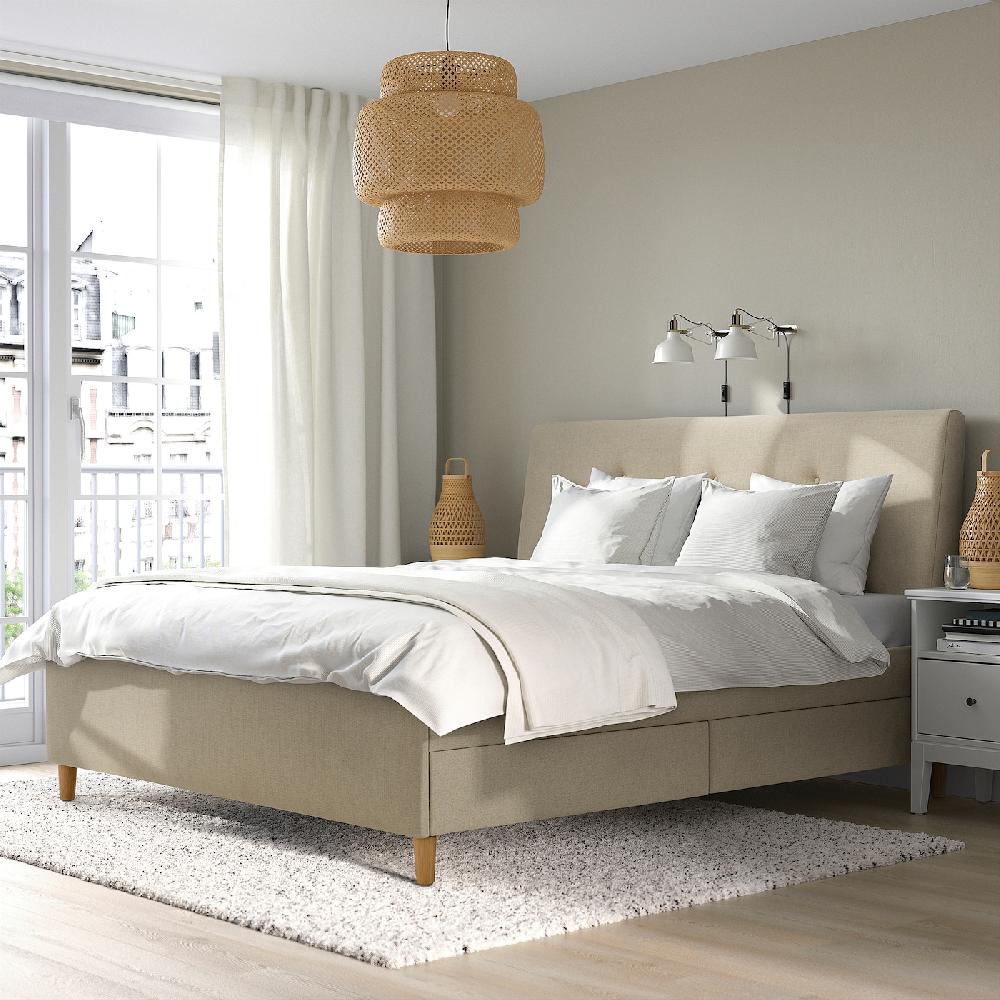 IKEA IDANÄS Letto Imbottito Con Cassetti Naggen Beige 180x200 Cm
