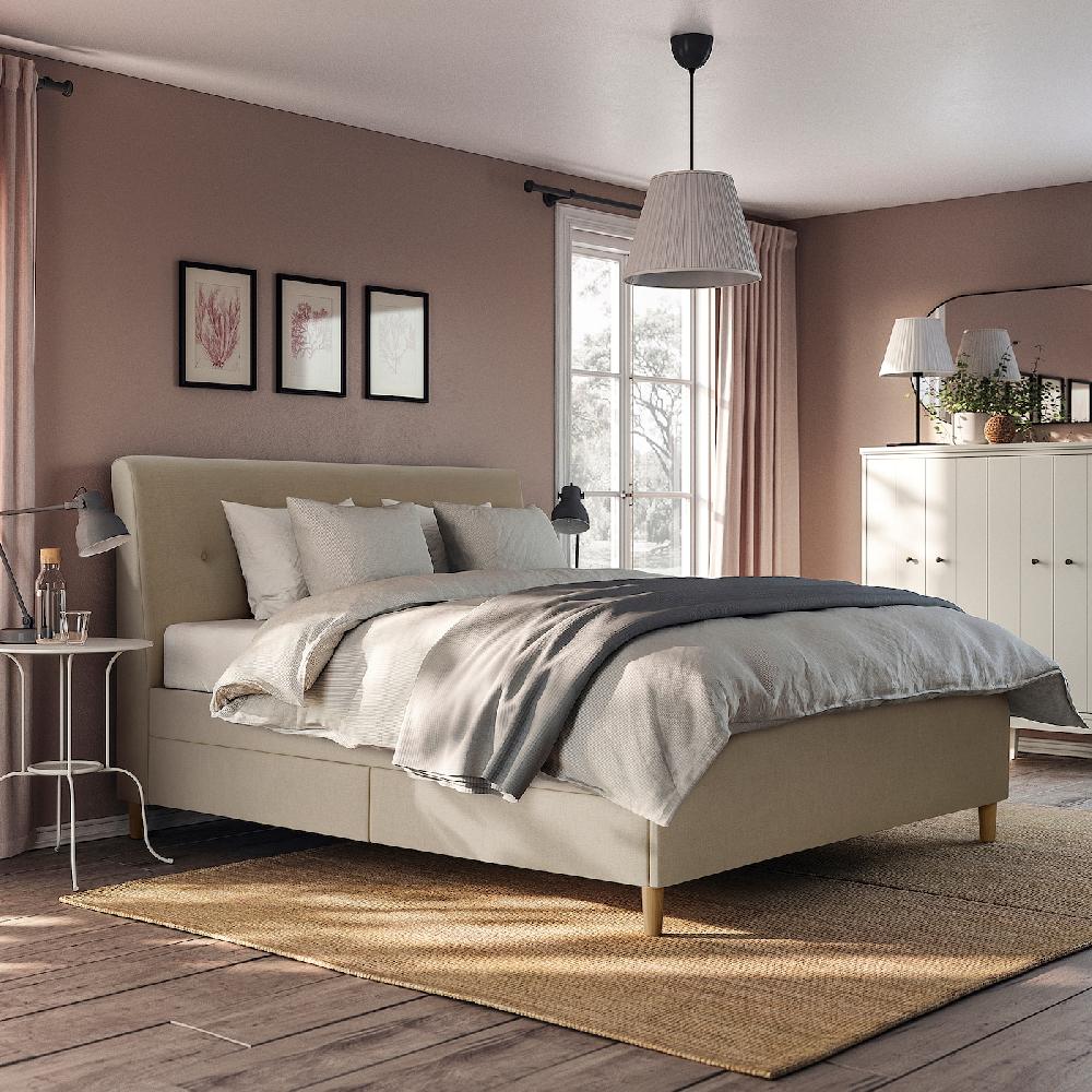 IKEA IDANÄS Letto Imbottito Con Cassetti Naggen Beige 180x200 Cm