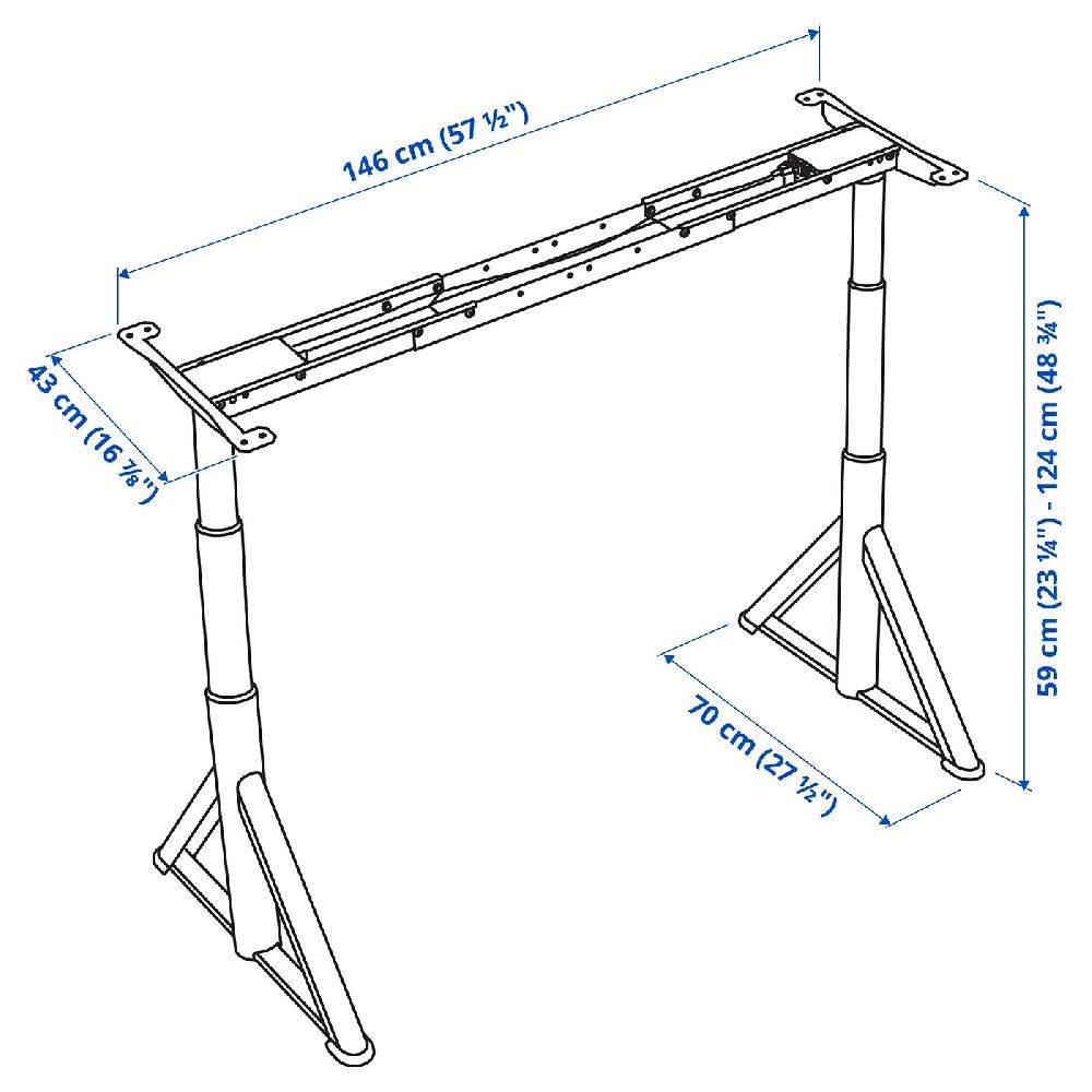 IKEA IDÅSEN Base Con Altezza Regolabile El Grigio Scuro 146x70 Cm