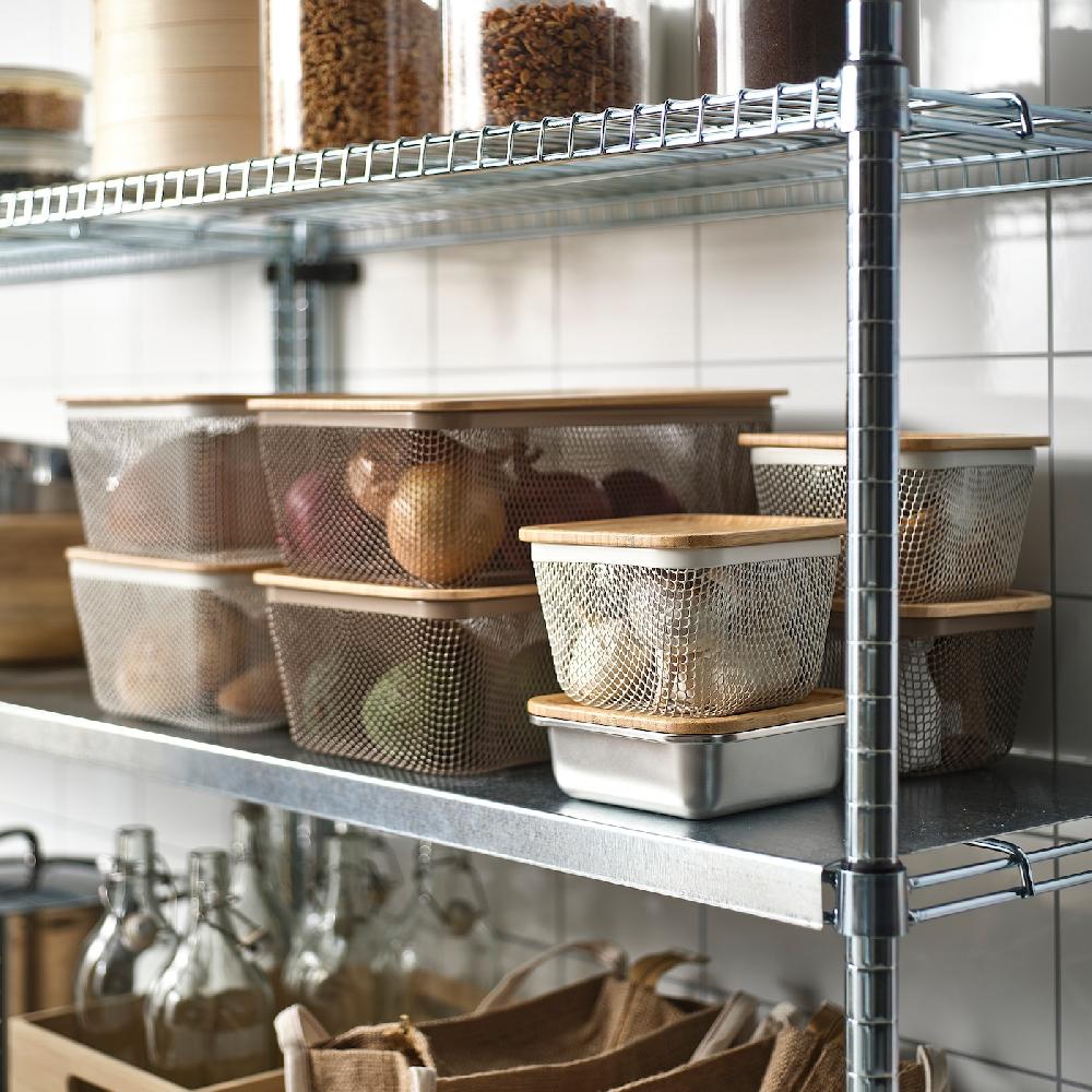 IKEA IKEA 365+ Cestino Per Alimenti Con Coperchio Rettangolare Metallo/grigio Tortora Chiaro Bambù 32x21x13 Cm