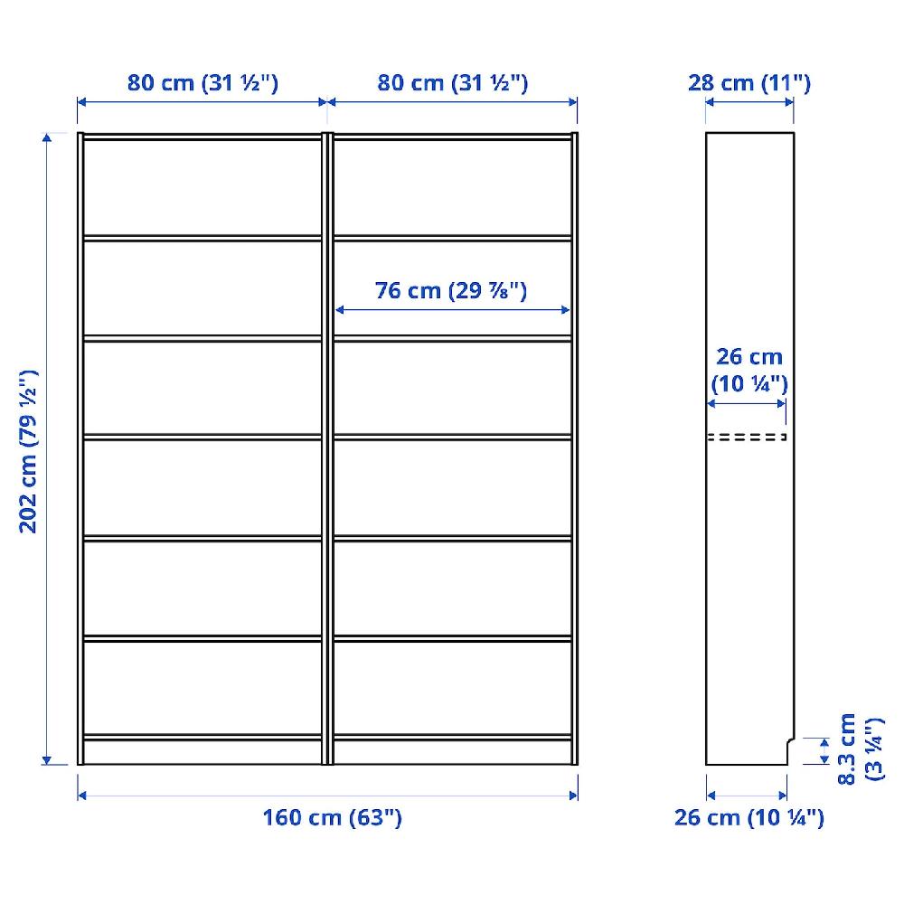 IKEA BILLY Libreria Bianco 160x28x202 Cm
