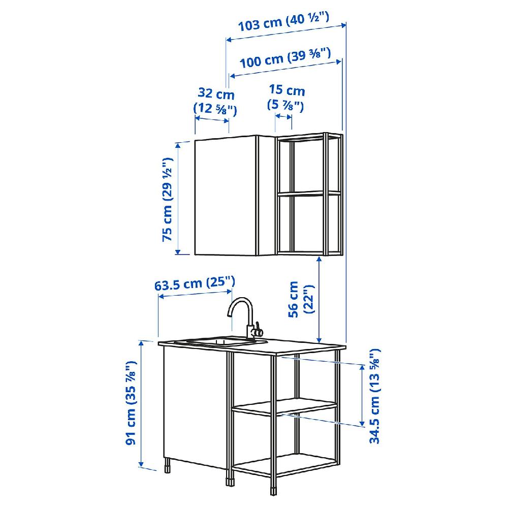 IKEA ENHET Cucina Antracite/bianco 103x63.5x222 Cm
