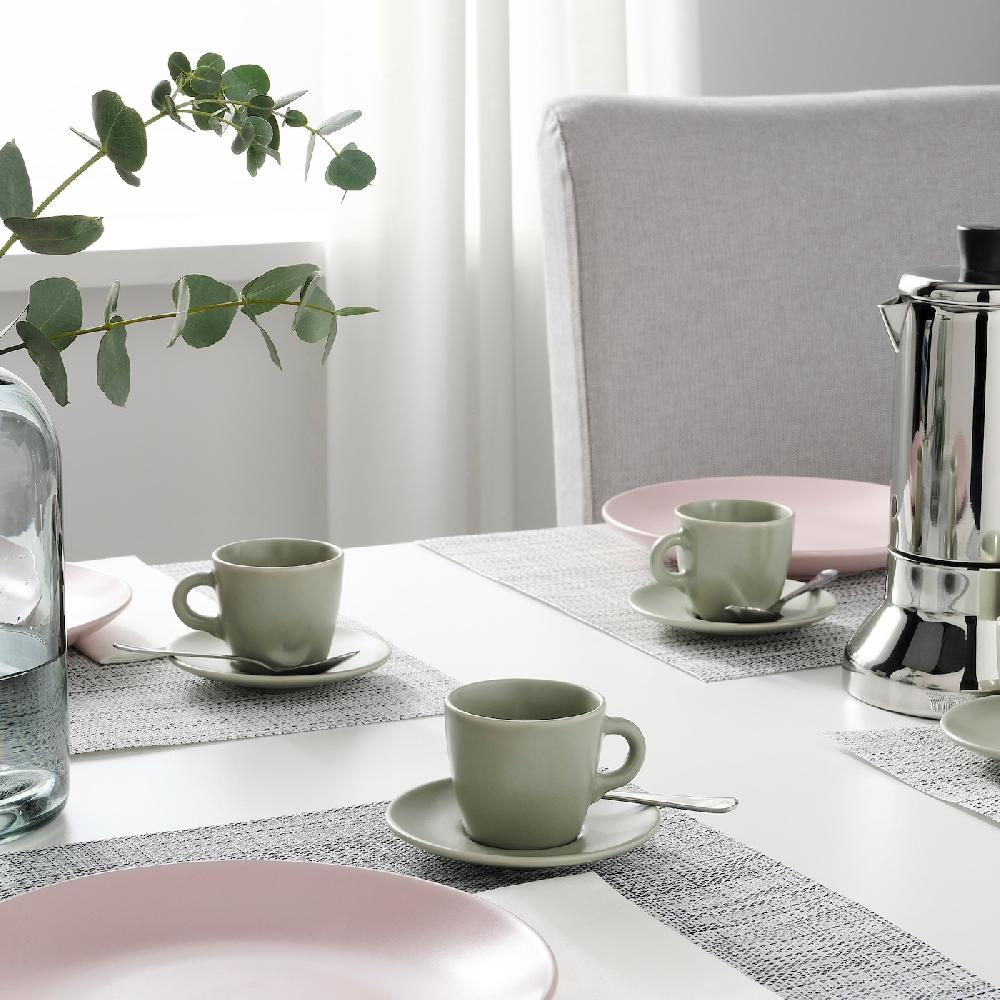 IKEA FÄRGKLAR Tazza E Piattino Opaco/verde 7 Cl