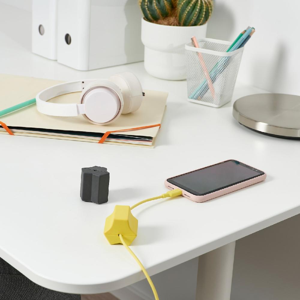 IKEA HAVSKÅL Fermacavi USB 2 Pezzi Nero/giallo