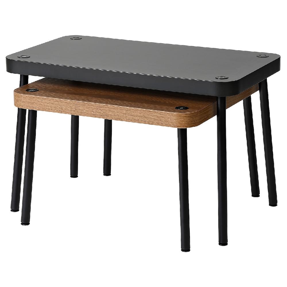 IKEA SONHULT Set Di 2 Tavolini Grigio/effetto Noce