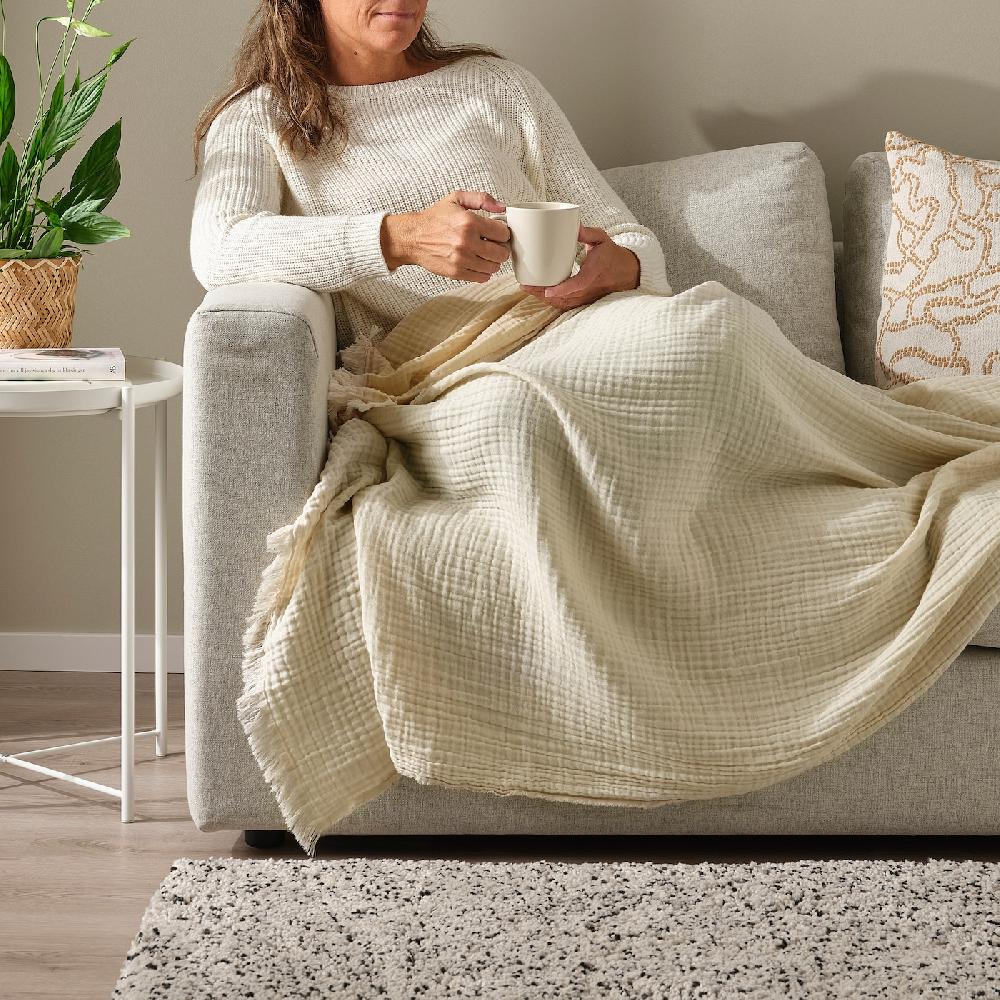 IKEA VALLKRASSING Plaid Bianco Sporco 150x200 Cm