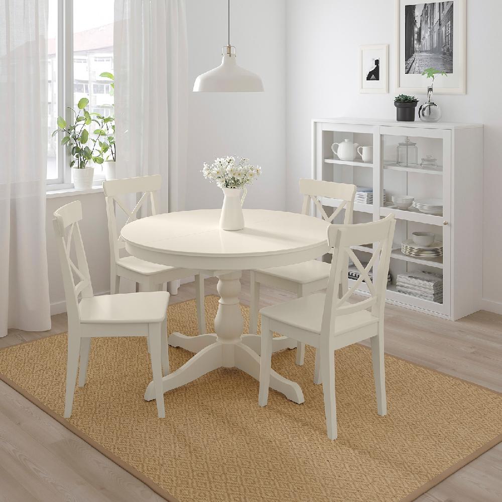 IKEA INGATORP / INGOLF Tavolo E 4 Sedie Bianco/bianco 110/155 Cm