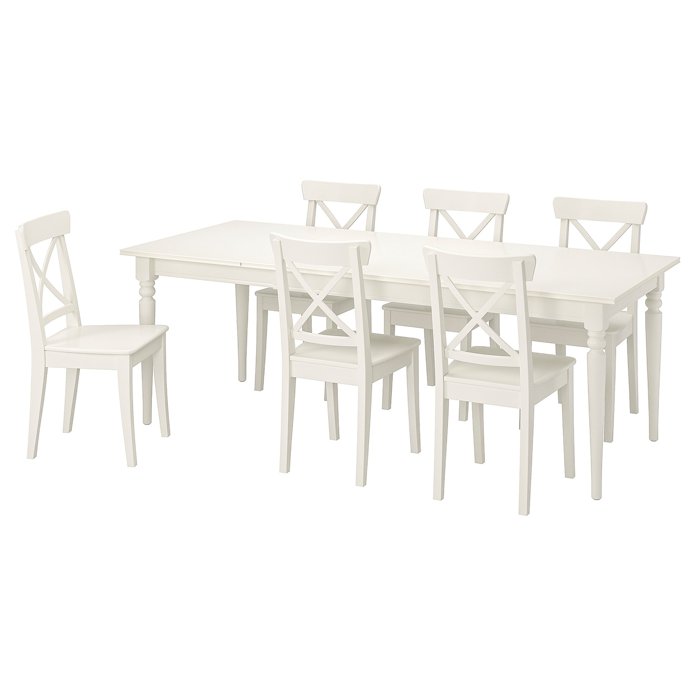 IKEA INGATORP / INGOLF Tavolo e 6 sedie bianco/bianco 155/215 cm