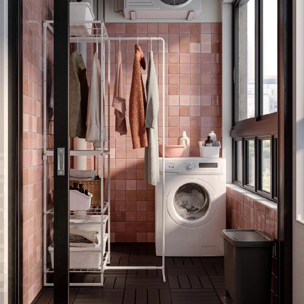 IKEA JOSTEIN Scaffale Con Stendibiancheria Da Interno/esterno/filo Di Metallo Bianco 82x53/117x180 Cm