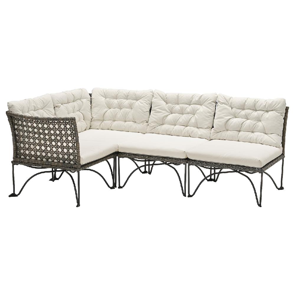 IKEA JUTHOLMEN Divano componib angol 3 posti ester grigio scuro/Kuddarna grigio chiaro-beige
