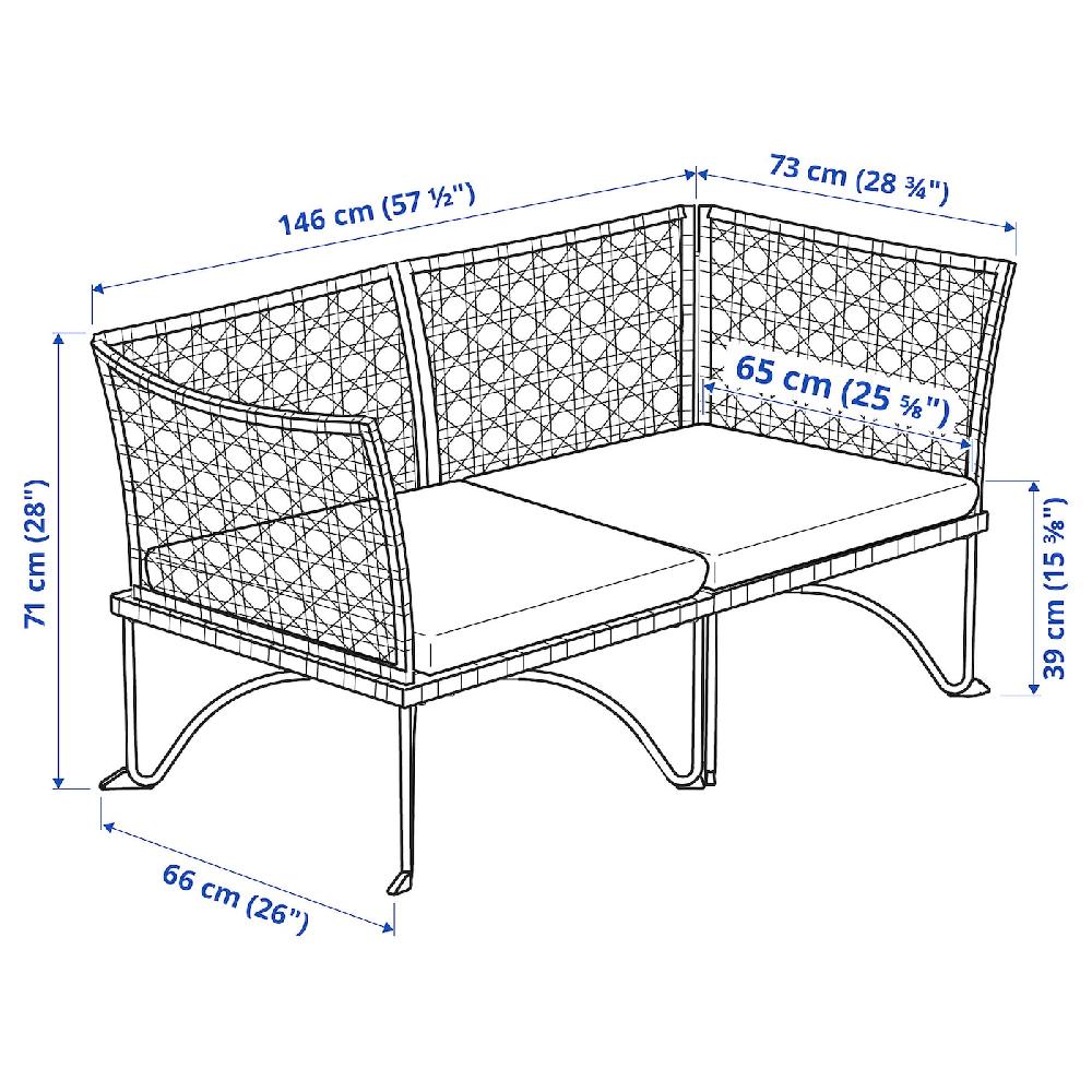 IKEA JUTHOLMEN Divano Componibile 2 Posti Esterno Grigio Scuro/Kuddarna Grigio Chiaro-beige 146x73 Cm