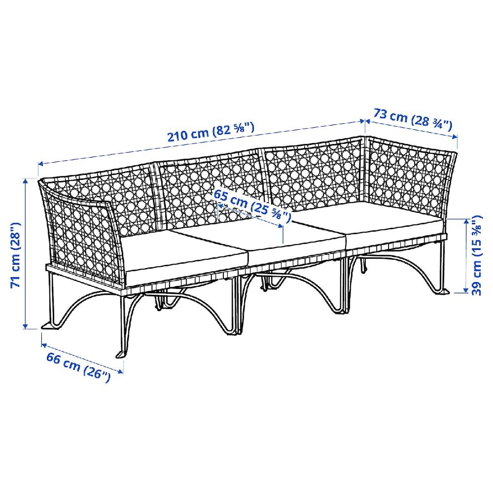 IKEA JUTHOLMEN Divano Componibile 3 Posti Esterno Grigio Scuro/Kuddarna Grigio Chiaro-beige