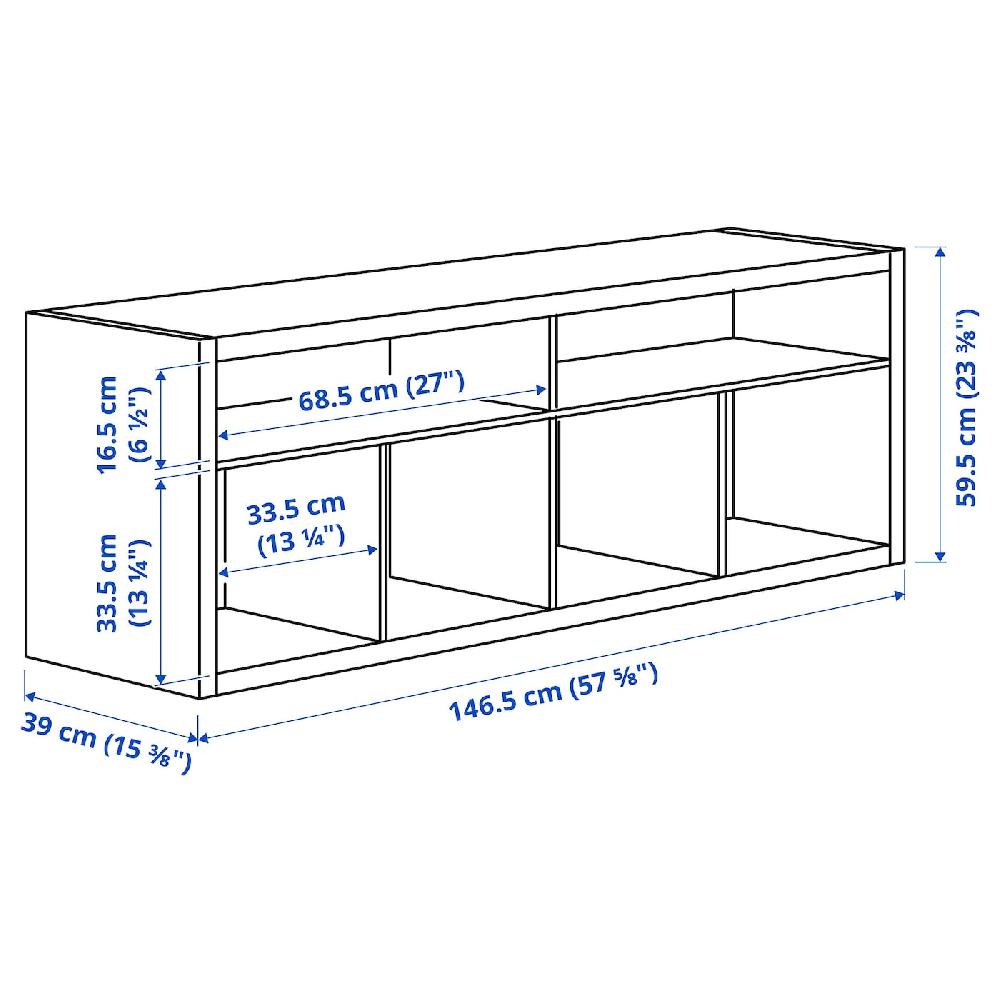 IKEA KALLAX Combinazione Per TV Effetto Rovere Con Mordente Bianco 147x39x60 Cm