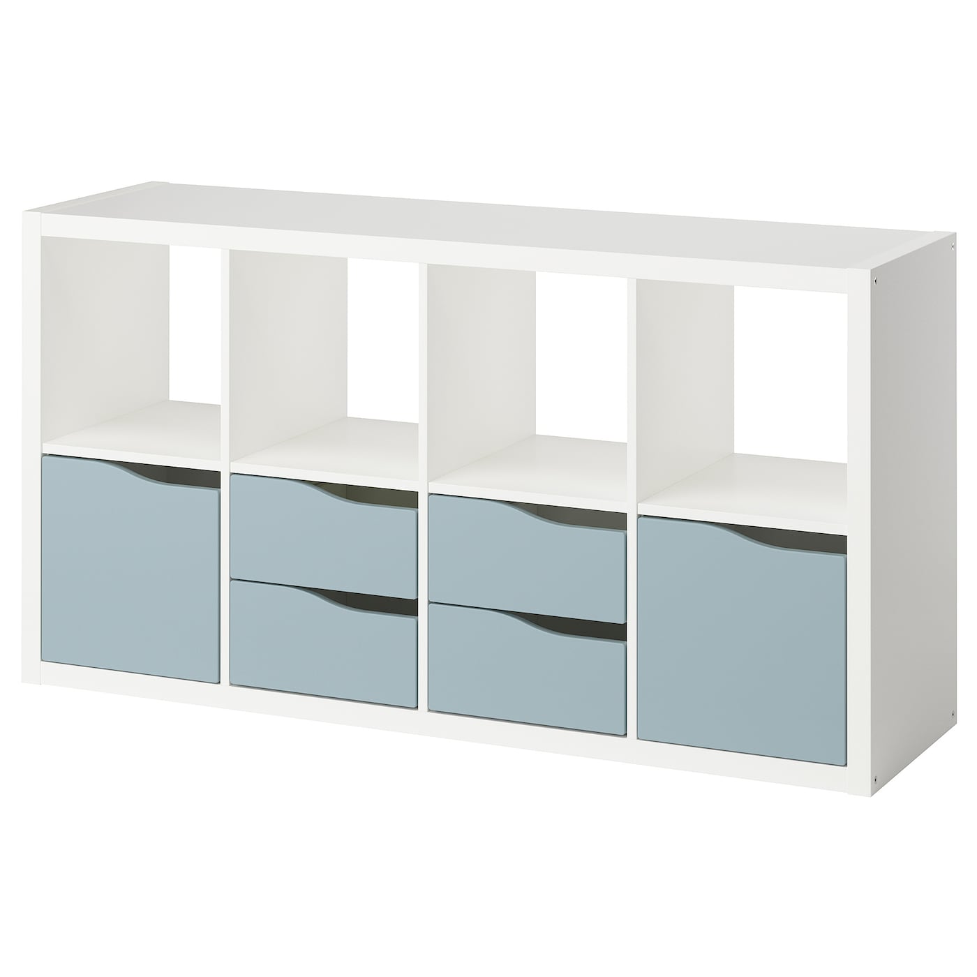IKEA KALLAX Scaffale con 2 ante/4 cassetti bianco/grigio-azzurro ondulato 147x77 cm