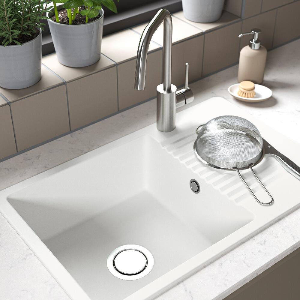 IKEA KILSVIKEN Lavello Incasso 1 Vasca/sgocciolat Bianco Materiale Composito Di Quarzo 72x46 Cm