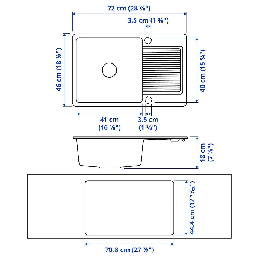 IKEA KILSVIKEN Lavello Incasso 1 Vasca/sgocciolat Bianco Materiale Composito Di Quarzo 72x46 Cm