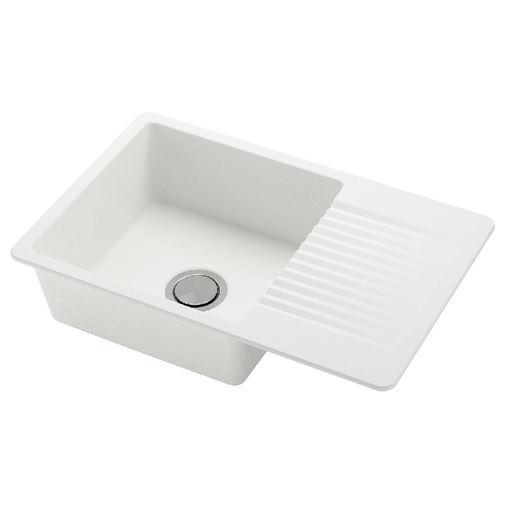 IKEA KILSVIKEN Lavello incasso 1 vasca/sgocciolat bianco materiale composito di quarzo 72x46 cm