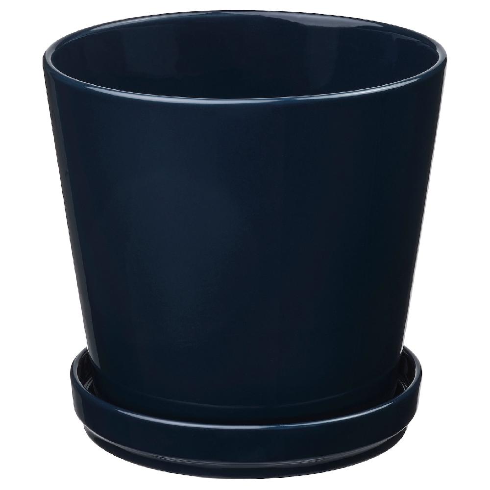 IKEA KLOTLÖNN Vaso con sottovaso da interno/esterno/blu-nero 19 cm