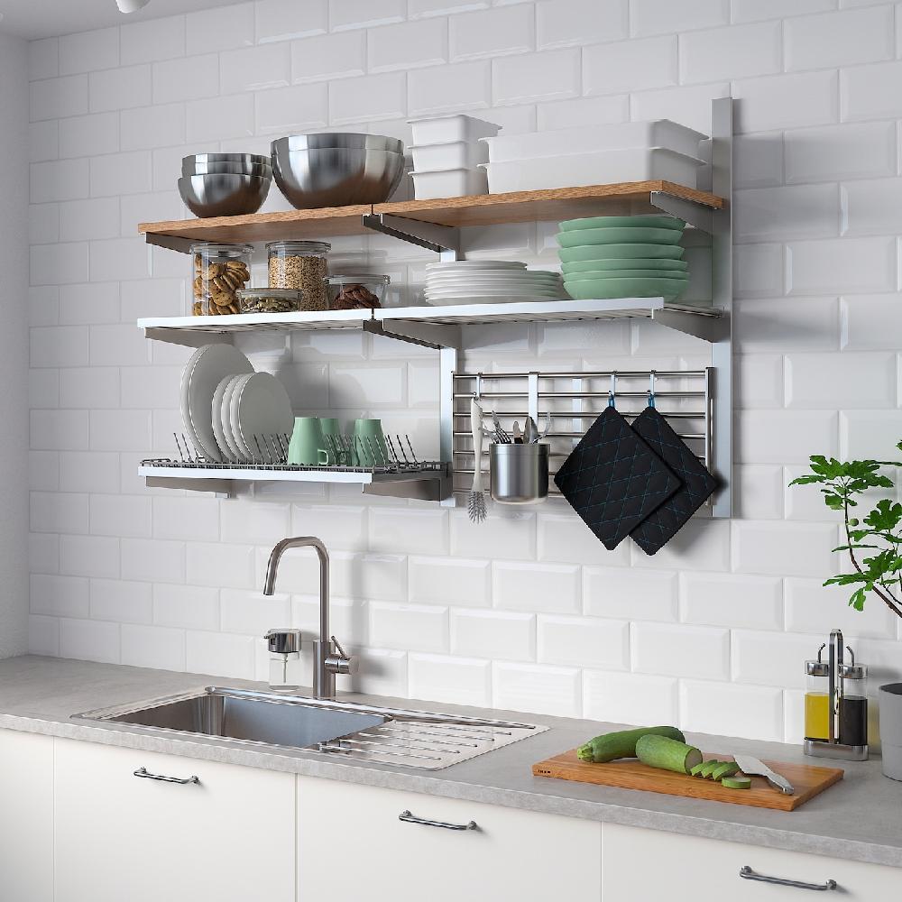 IKEA KUNGSFORS Binario/ripiano/scolapiatti/griglia Inox/frassino
