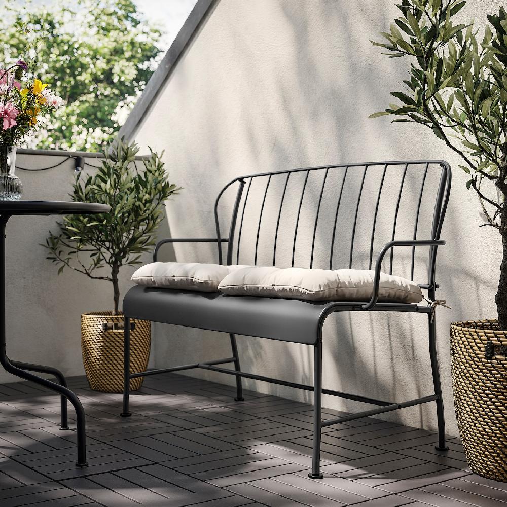 IKEA LÄCKÖ Divano A 2 Posti Da Esterno Grigio/Kuddarna Grigio Chiaro-beige