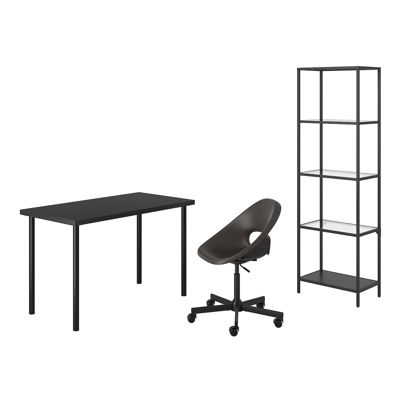 IKEA LAGKAPTEN/ELDBERGET / VITTSJÖ Scrivania/elemento contenitore e sedia girevole marrone-nero/grigio scuro