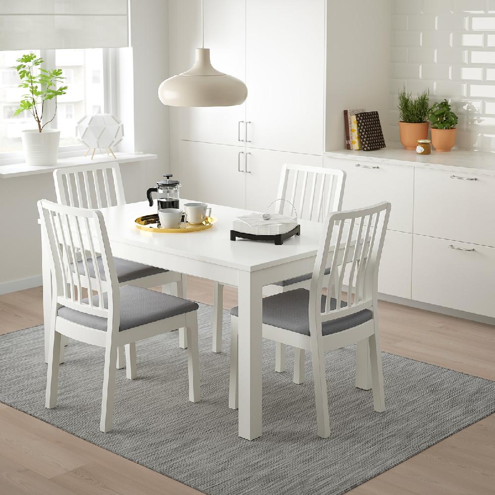 IKEA LANEBERG / EKEDALEN Tavolo E 4 Sedie Bianco/bianco Grigio Chiaro 130/190x80 Cm