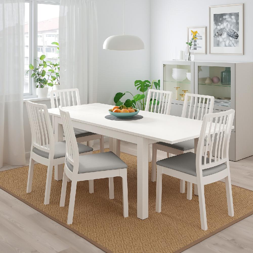 IKEA LANEBERG / EKEDALEN Tavolo E 4 Sedie Bianco/bianco Grigio Chiaro 130/190x80 Cm