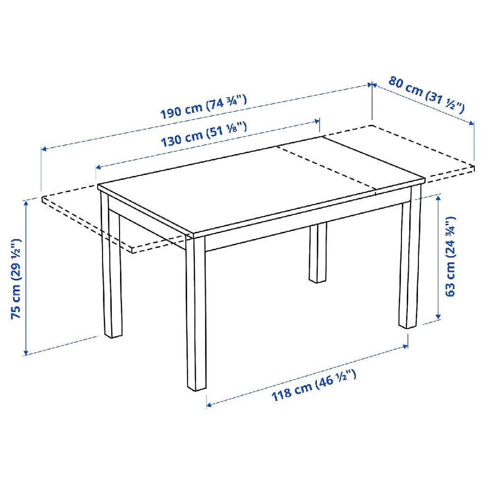 IKEA LANEBERG / EKEDALEN Tavolo E 4 Sedie Bianco/bianco Grigio Chiaro 130/190x80 Cm