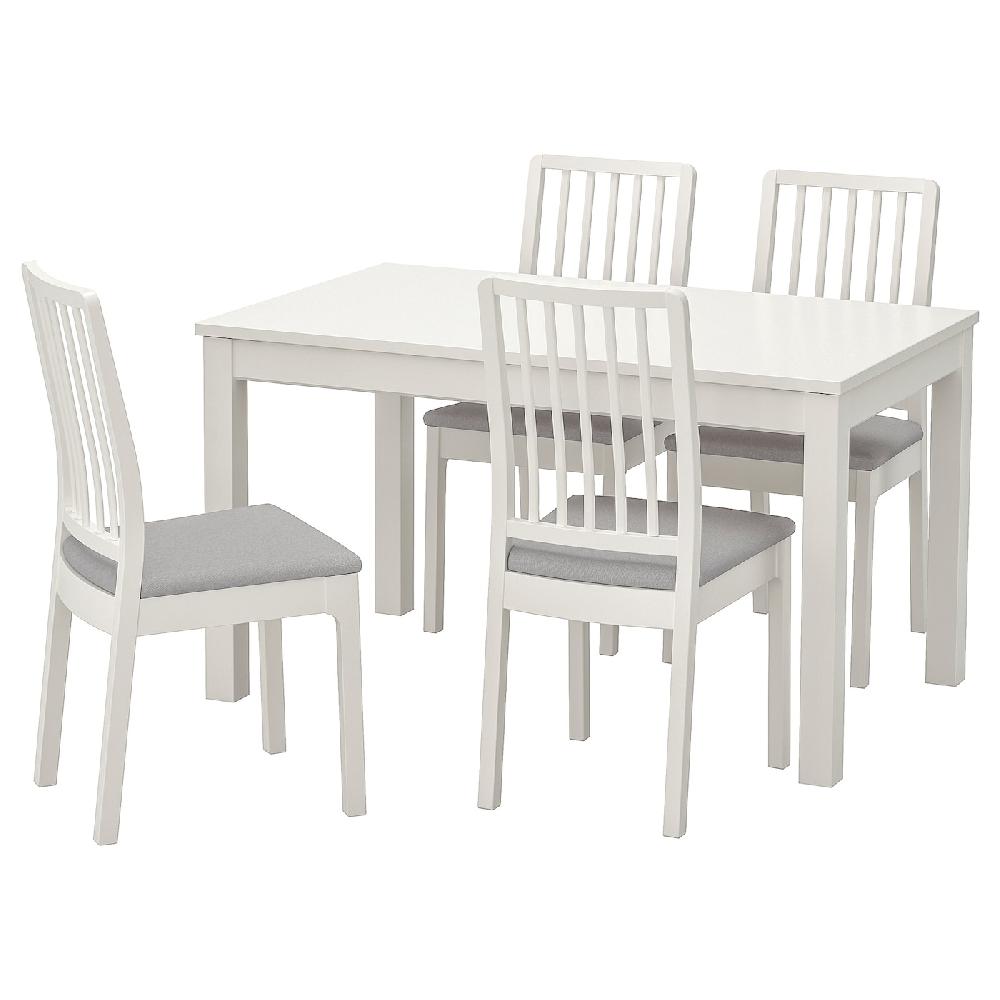 IKEA LANEBERG / EKEDALEN Tavolo e 4 sedie bianco/bianco grigio chiaro 130/190x80 cm
