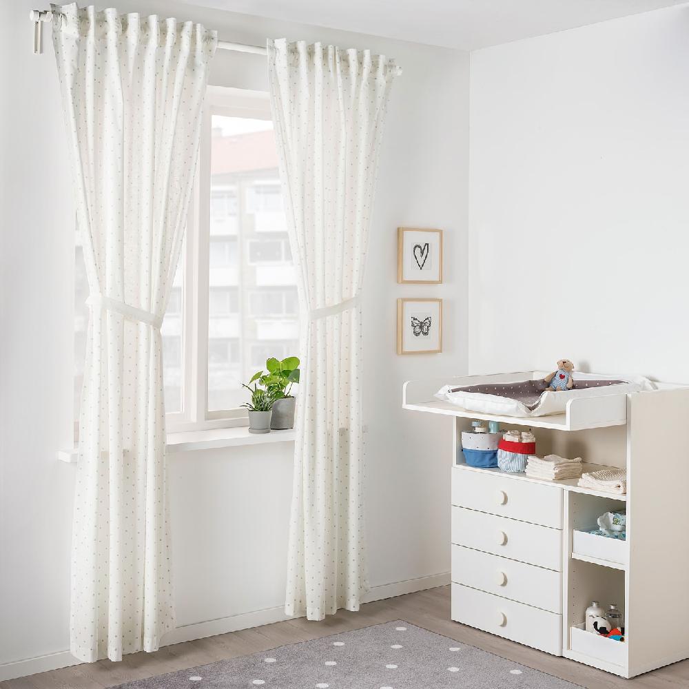IKEA LEN Tenda Con Bracciale 2 Teli A Pois/bianco 120x300 Cm