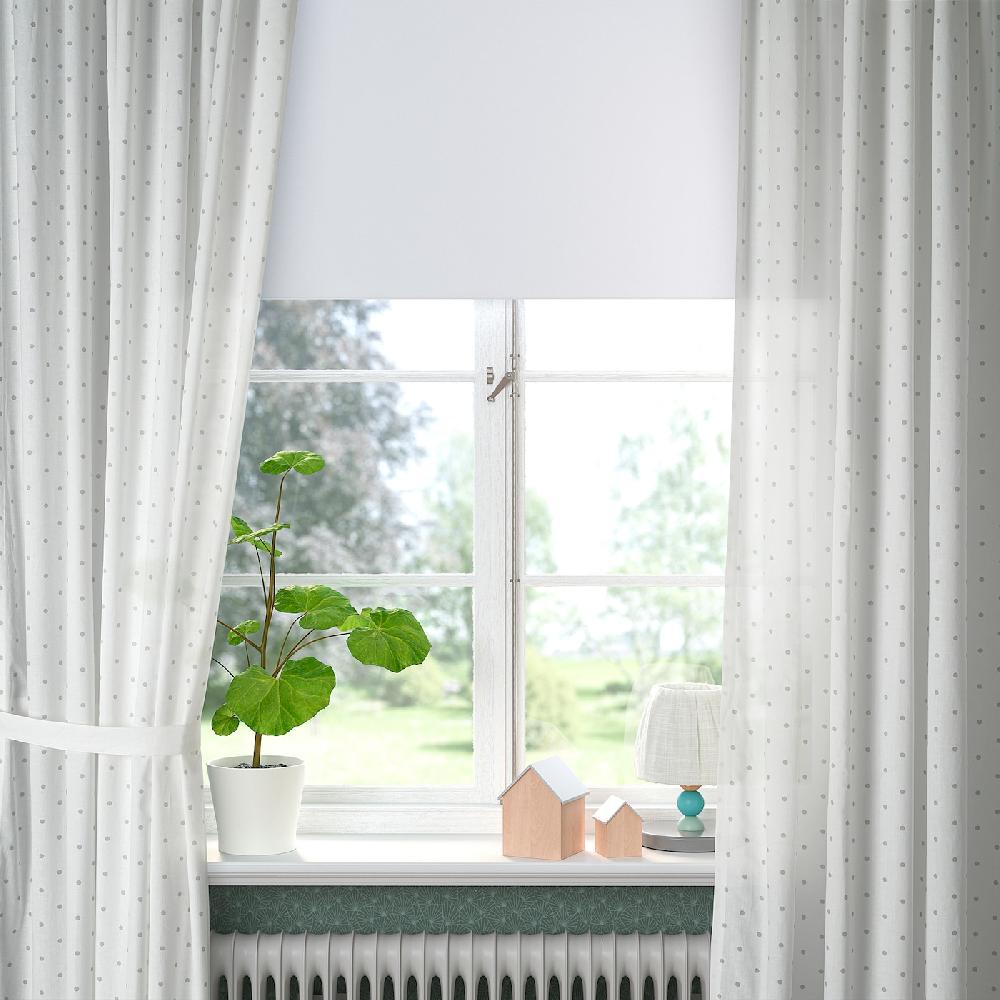 IKEA LEN Tenda Con Bracciale 2 Teli A Pois/bianco 120x300 Cm