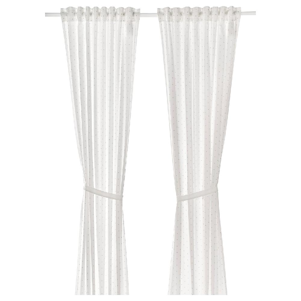 IKEA LEN Tenda Con Bracciale 2 Teli A Pois/bianco 120x300 Cm